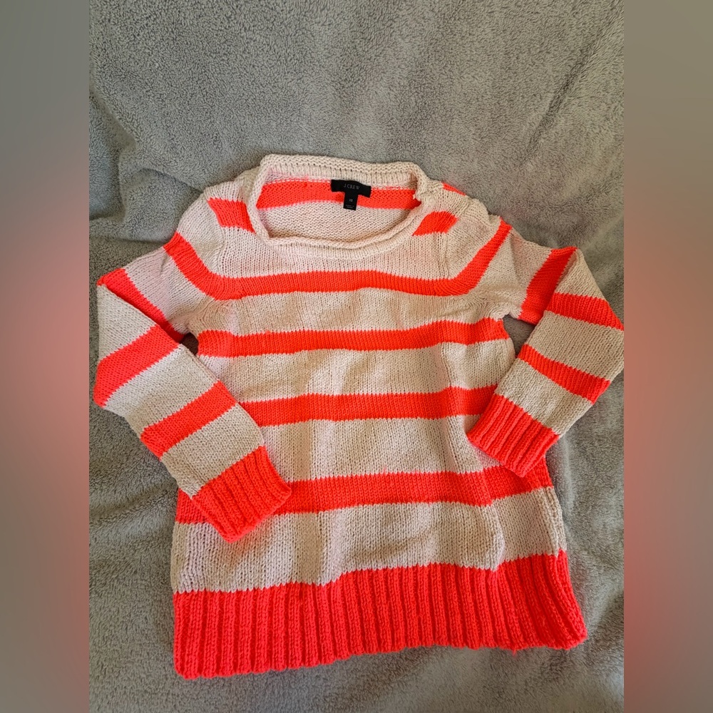 J. Crew Women's Cowl Neck Sweater - Bright Coral and Cream